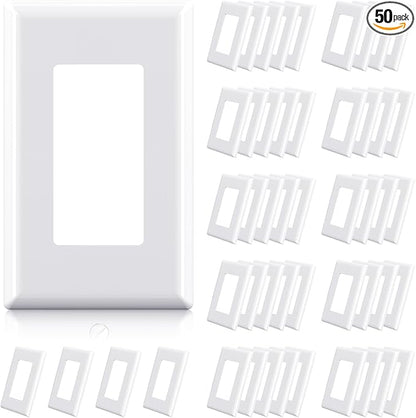 ELEGRP 1-Gang Screwless Decorator Wall Plates, Standard Size Unbreakable Thermoplastic Faceplate Cover for Decorator Receptacle Outlet Switch, UL Listed (50 Pack, Glossy White)