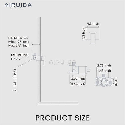 Airuida Square Single-Function Brass Faucet Shower Rough-in Valve Male Thread Bathroom Trim Kit Single Handle Tub Shower Valve 4.3 Inch Cover Plate Brushed Gold