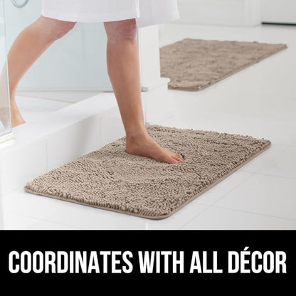 GORILLA GRIP Bathroom Rug Sets 3 Piece, Bath Mat Set and Oval Toilet Base with Rubber Backing, Plush Absorbent Shaggy Chenille Washable Mats, Includes 24x19.5, 24x17 and 30x20 Inch Rugs, Gray Beige