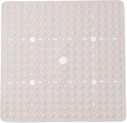 ENKOSI Square Shower Mat 27x27 inch - Anti Slip Bathroom Shower Stall Mats for Smooth Shower Floors - Square Bath Mat with Strong Secure Suction Cups and Drain Holes in Middle (Pearl White 27x27)