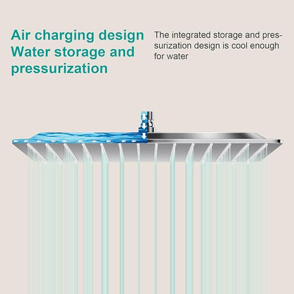 Square Rain Shower Head, High Flow Stainless Steel,Work with any decorative style，All Metal Rainfall Shower Head (Chrome, 16)