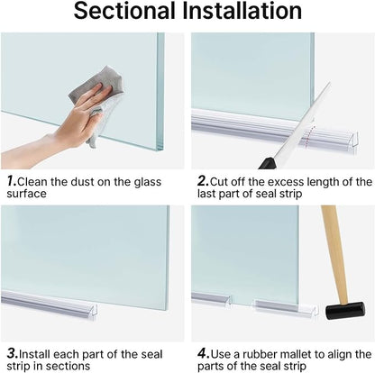 AmazerBath 3 PCS Shower Door Bottom Seal for 3/8 Inch Glass - (15.75 Inches x 3), 3 Section Segmented Shower Installation Kit Frameless Glass Door Seal Strip