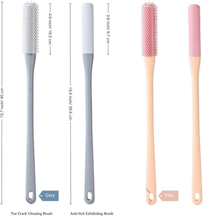 Toe Cleaning Brush with 15.7" Long Handle,Foot Scrubber in Shower,No Bending, Ideal for Seniors, Expecting Mothers, Men & Women | Foot Scrubber & Anti-Itch Exfoliating Brush (2 Pack) (Grey)