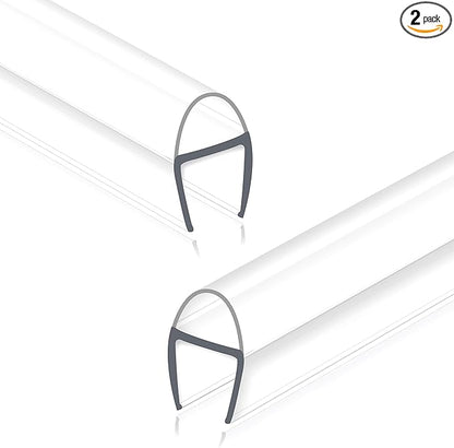 Frameless Shower Door Seal Strip 2 Pack x 39 Inch U for 3/8" Thick Glass Shower Door Side Seal Strip Bottom Seal Door Sweep Ultra Clear Polycarbonate, Stop Showers Leaks Create A Water Barrier