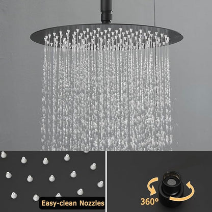 Matte Black Round Shower Faucet Set with Body Jets 10 Inch Shower Head Handheld Shower Combo Set High Pressure Ceiling Mount with Rough-in Valve