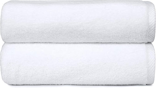 Amazon Basics 2 Piece Quick-Dry Oversize Bath Towel, 100% Cotton, White, 62" x 30"