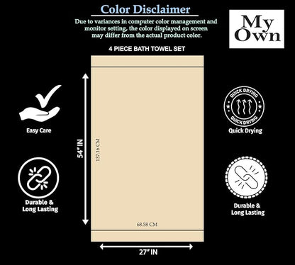 MyOwn Ultra Soft 4 Pack Oversized Bath Towel Set 27x54 inches, 100% Cotton Bath Towels, Highly Absorbant Compact Quickdry & Lightweight Towel, Ideal for Gym Travel Camp Pool - Charcoal Grey