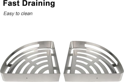 NearMoon Bathroom Shower Caddy 2 Pack, No Drill 304 Stainless Steel Shower Organizer with 2 Hooks (Corner Shelf, Brushed Nickel)