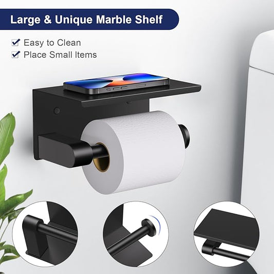 5-Piece Towel Bar Set Black Bathroom Hardware Accessories Set Upgraded Toilet Paper Holder with Shelf Towel Holder Set for Bathroom Stainless Steel Wall Mounted