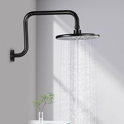 Shower Extension Arm, S shaped shower arm with Flange,Stainless Steel 13 Inch High Rise Shower Head Extender Arm,Matte Black,10Z3MK