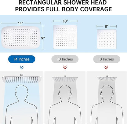 G-Promise All Metal 14 Inches Rainfall Shower Head with Handheld Spray Combo, 3 Settings Diverter, Adjustable Extension Arm with Lock Joints, 71 Inches Stainless Steel Hose (Chrome)