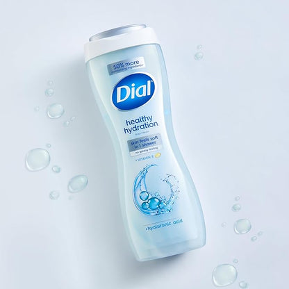 Dial Body Wash, Healthy Hydration, Hyaluronic Acid + Vitamin E, 16 fl oz (Pack of 4), Gentle, Leaves Skin Feeling Soft In 1 Shower, Dermatologist-Tested, No Parabens & Silicones