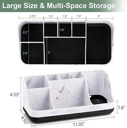 Marble Bathroom Countertop Organizer - Detachable 7 Slots Kids Electric Toothbrush and Toothpaste Holde Drainage for Bathroom Accessories Organization Counter Vanity Storage, Black