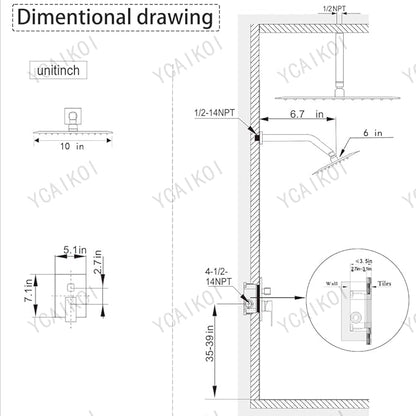 Shower Faucet Set Brushed Gold Shower System, Ceiling Mount 10 Inch Shower Head with 6 Inch Wall Mount Shower Head, Knob Switch Diverter Shower Faucet, Rough-in Valve Body and Trim Included
