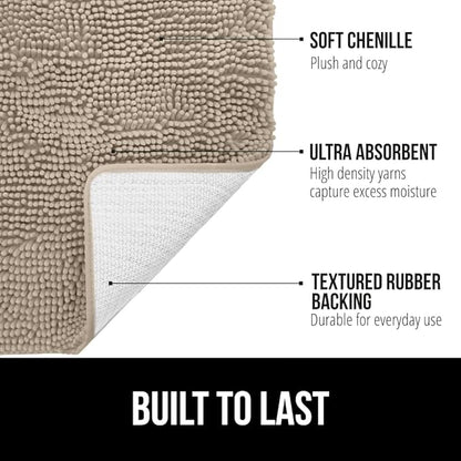 GORILLA GRIP Bath Rug Mat 42x24, Thick Absorbent Chenille, Quick Dry Microfiber Mats, Rubber Backing Washable Shower Floor Rugs, Bathmat Runner, US Designed Bathroom Home Decor Accessories Gray Beige