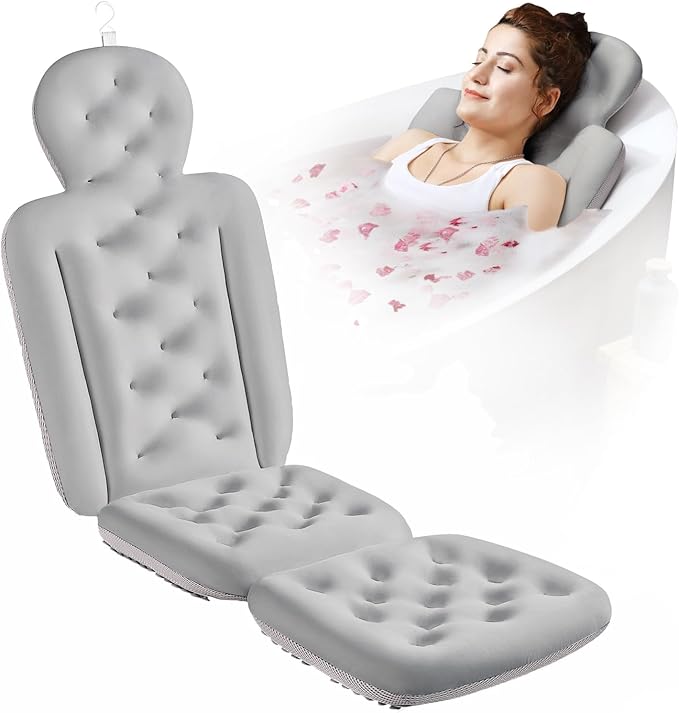 Full Body Bath Pillow for Bathtub, Thick Bathtub Cushion with Laundry Bag, Luxury Tub Pillow for Bath for Headrest Neck and Back Support Gray 56" x 16"