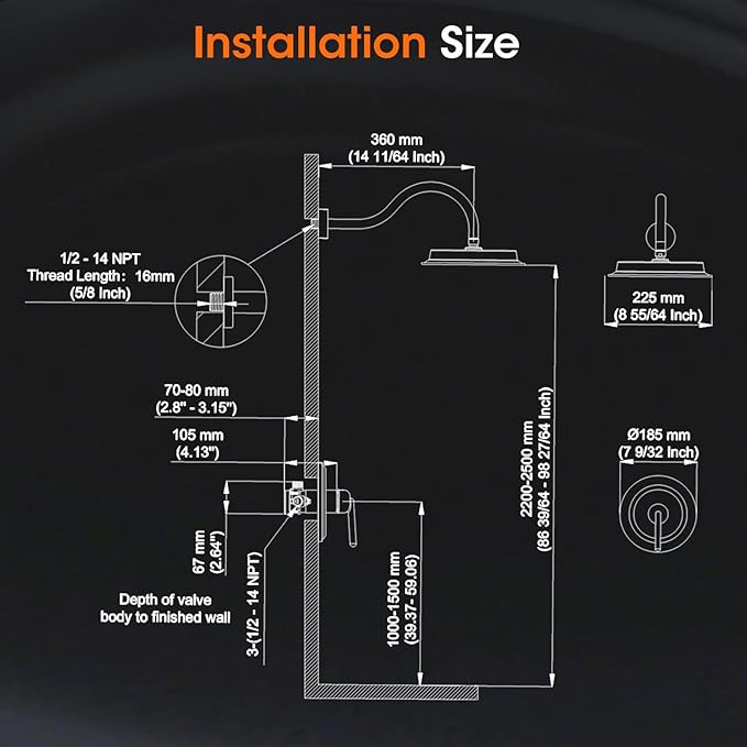 Oil Rubbed Bronze Shower System, Shower Faucet Set with Pressure Balance Valve, 9 inch Single-Function Rain Shower Head, Bathroom Shower Valve Trim Kit,High Pressure Shower Fixtures(WT-9817ORB)
