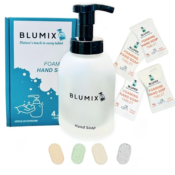 Foaming Hand Soap Starter Set – Reusable Glass Pump Bottle + 4 Scented Soap Tablets | Vegan, Non-Toxic, Zero Waste, Eco-Friendly Hand Wash Kit | Great Gift for Home or Travel