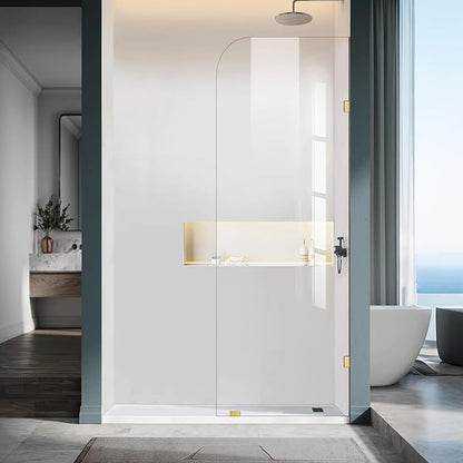 Bathroom Shower Door, 24" W ×78" H Fixed Shower Glass Panel with Clamps, 3/8" (10mm) Glass Shower Doors, Clear Tempered Frameless Shower Panel in Brushed Gold