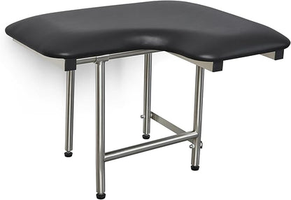 26" x 22.5" Black Padded Wall Mount Folding Left-Handed Transfer Bench Shower Seat with Legs, ADA Compliant