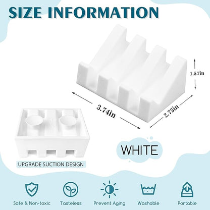 Silicone Soap Dish with Drain, Upgrade Double Suction Cups at The Bottom for Anti-Slip and Stability, Soap Dish Shower Waterfall Bar Soap Holder Tray with Drain Soap Holder (3, White)