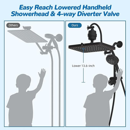 Hibbent 5-spray Dual Filtered Rainfall Shower Head Combo, High Pressure 13'' Showerhead with 10 Spray Handheld, Easy Reach 4-way Diverter Arm with Pause Mode, 71'' Hose & Holder, Oil-Rubbed Bronze