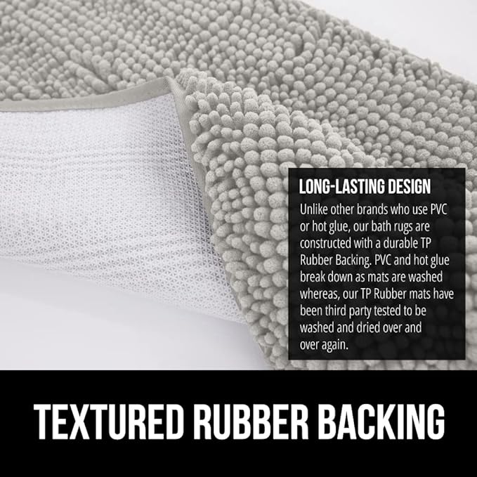 GORILLA GRIP Bath Rug Mat 70x24, Soft Absorbent Chenille, Quick Dry Microfiber Mats, Rubber Backing Washable Shower Floor Rugs, Bathmat Runner, US Designed Bathroom Home Decor Accessories Light Gray