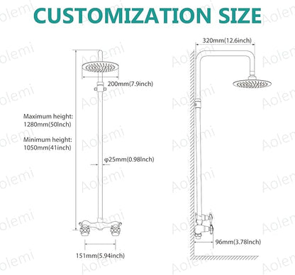 Aolemi Outdoor Shower Kit - Double Handle Exposed Shower with 8 Inch Rainfall Shower Head - Adjustable Height - Matte Black