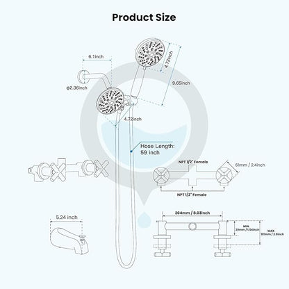 gotonovo 2 Handle Tub Shower Faucet Set Bathtub and Shower Faucet Combo Dual Shower Head and Handle Set Tub Shower Trim Kit Shower System with Tub Spout Wall Mount Matte Black