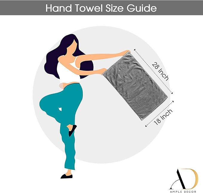 Ample Decor Hand Towel 18 X 28 Inch Set of 4 600 GSM 100% Cotton, Oeko Tex Certified Soft Absorbent Thick Durable Premium Quality, for Hotel, Bathroom, Spa, Gym - Machine Washable -Navy Blue
