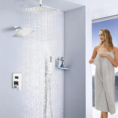 Shower Faucet Set Polished Chrome Shower System, Knob Switch Diverter Shower Faucet with High Pressure Handheld Spray, Ceiling Mount 10 Inch Shower Head with 6 Inch Wall Mount Shower Head