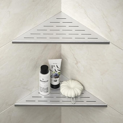 Corner Shower Shelf, 12" Brushed 304 Stainless Steel Slot Design Recessed Corner Shelves 2 Pack Bathroom Grout in Shelf for Tiled Wall, Large Size
