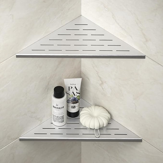 Corner Shower Shelf, 12" Brushed 304 Stainless Steel Slot Design Recessed Corner Shelves 2 Pack Bathroom Grout in Shelf for Tiled Wall, Large Size