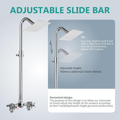 Aolemi Outdoor Shower Kit Fixtures 6 Inch Center with Adjustable Slide Bar,6 Inch Showerhead,2-Handle with Mix Valve,Brushed Nickel