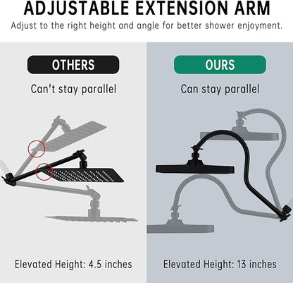 13 Inch Rainfall Shower Head with Multi-Function Handheld Sprayer Combo, 3-Way Metal Extended Diverter with Holder and Metal Adjustable Curved Shower Extension Arm, Extra Long Hose Matte Black