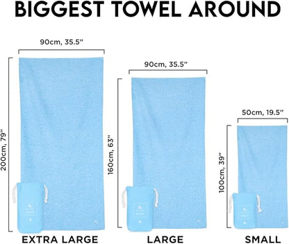 Dock & Bay Quick Drying Towel - for Sports & Gym - Compact, Lightweight - 100% Recycled - Includes Bag - Essential - Lagoon Blue - Extra Large (200x90cm, 78x35)
