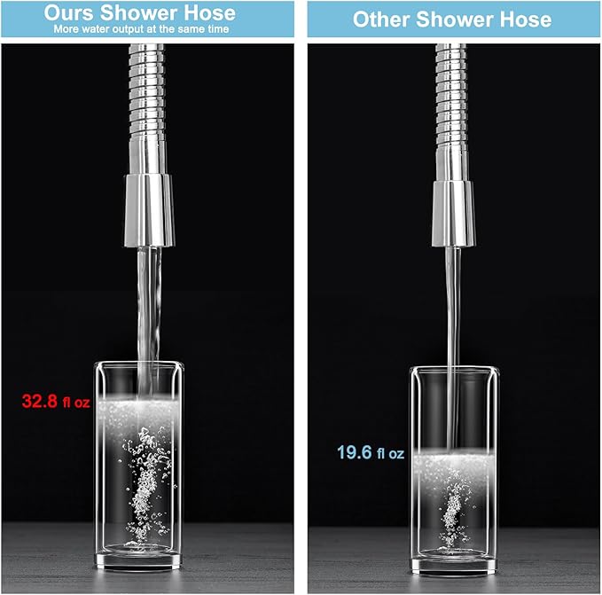 OFFO Shower Hose High Flow 0.43” Large Bore, 100 in Kink Free Stainless Steel Shower Head Hose Replacement Universal G1/2”, Leak-proof Extra Long Flex Handheld for Pet Bathing Cleaning, Chrome