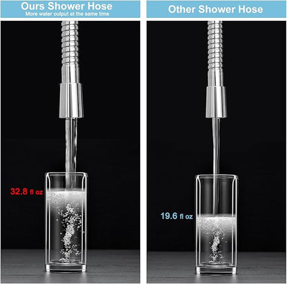 OFFO Shower Hose High Flow 0.43” Large Bore, 100 in Kink Free Stainless Steel Shower Head Hose Replacement Universal G1/2”, Leak-proof Extra Long Flex Handheld for Pet Bathing Cleaning, Chrome