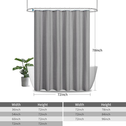 2-in-1 Waterproof Long Fabric Shower Curtain or Liner,Linen Textured,78 Inch Breathable TPU & Washable Bathroom Shower Curtain Set with 12 Plastic Hooks,Modern,72"x78" Grey