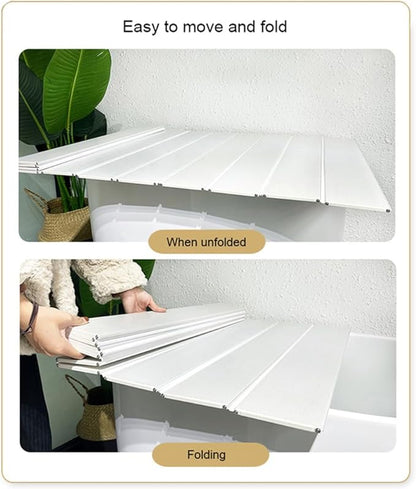 Adjustable Foldable Dust-Proof Bathtub Cover White,Waterproof Shutter Bathtub Tray & Laptop Desk 2 in 1 Fits Most Tubs,Modern Bath Tub Racks for Home (102x103CM(40"x40.55"), 0.47in Thick)