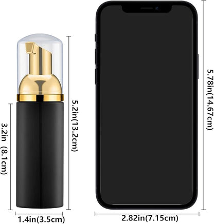Lil Ray 2 Oz Empty Black Foam Pump Bottle, Foamer Soap Dispenser for Lash Shampoo, Hand Soap, Foaming Cleaner(Gold Pump, 12 PCS)