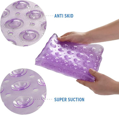 AmazerBath Bath Tub Mat, Medium Size 27.6 x 15 Inches Non-Slip Shower Mats with Suction Cups and Drain Holes, Bathtub Mats Bathroom Mats Machine Washable (Clear Purple)