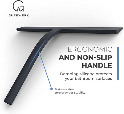 GÜTEWERK Shower Squeegee for Glass Doors, Silicone Window Squeegee, Bathroom and Glass Cleaning - Black - 11 Inch