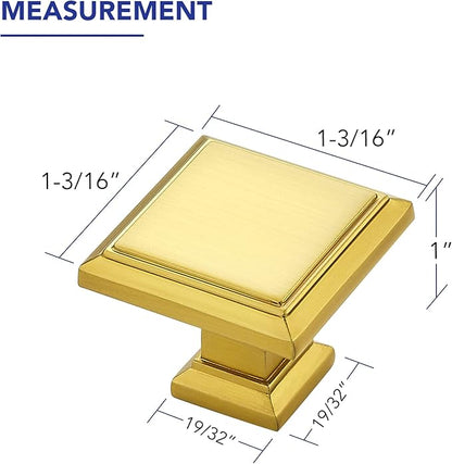 Ravinte Hardware 5 Pack Kitchen Cabinet Pulls Square Drawer Single Hole Handles Brushed Brass for Cupboard Gold Dresser Solid
