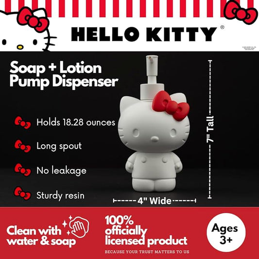 Hello Kitty Soap/Lotion/Hand Sanitizer Resin Pump Dispenser, 10.36 Ounces, (Officially Licensed Product) by Franco Collectibles
