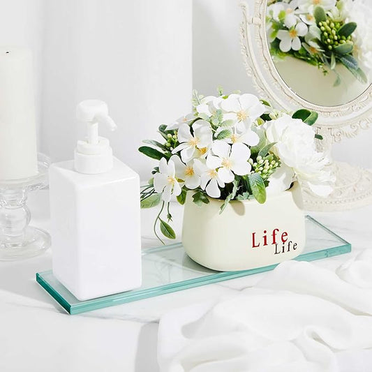 2 Pcs 13-5/8" X 4-1/4" X 3/8'' Thick Tempered Glass Shelf Clear Flat Polished, Flush-Mounted Floating Shelf for Bathroom Essentials & Shower Niche No Mounting Hardware Required