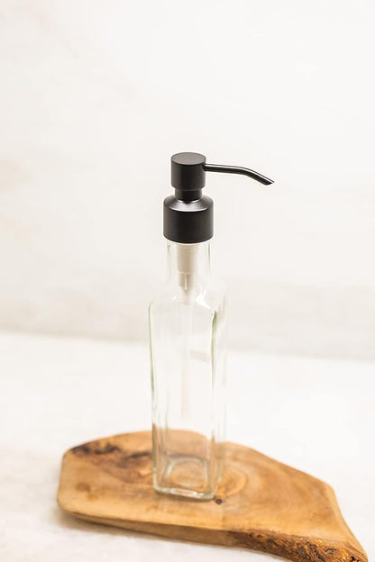 Rail19 French Vessel Glass Soap Dispenser with Metal Pump - Refillable Hand Soap, Lotion & Sanitizer for Sinks and Small Countertops, 8.5oz (Cali Black)