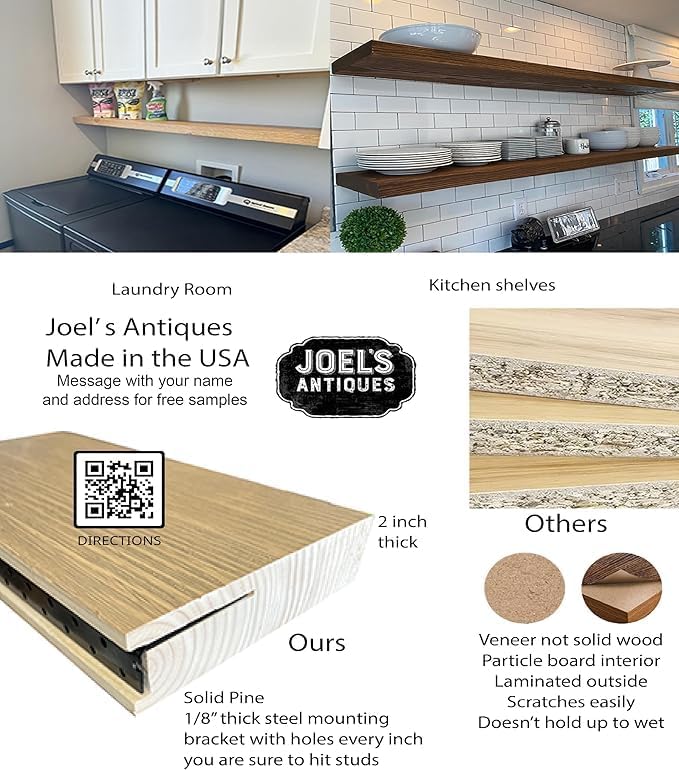 joelsantiques 48 Inch Wooden Floating Shelves for Wall - 48x10x2 in - Made of Natural Wood - Long Heavy Duty Rustic Wall Shelves for Bedroom - Perfect for Living Room, Kitchen - Mocha
