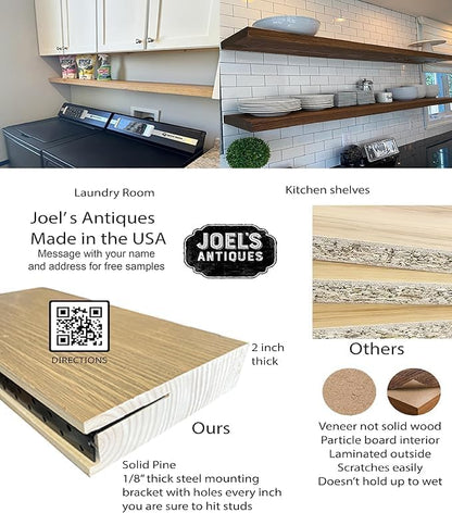 joelsantiques 42 Inch Wooden Floating Shelves for Wall - 42x10x2 in - Made of Natural Wood - Long Heavy Duty Rustic Wall Shelves for Bedroom - Perfect for Living Room, Kitchen - Beige