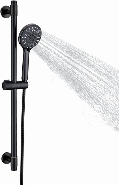 Adjustable Shower Slide Bar with 5-Function Handheld Shower Head, Stainless Steel Grab Slide Bar Combo with Extra Hose (Oil Rubbed Bronze)
